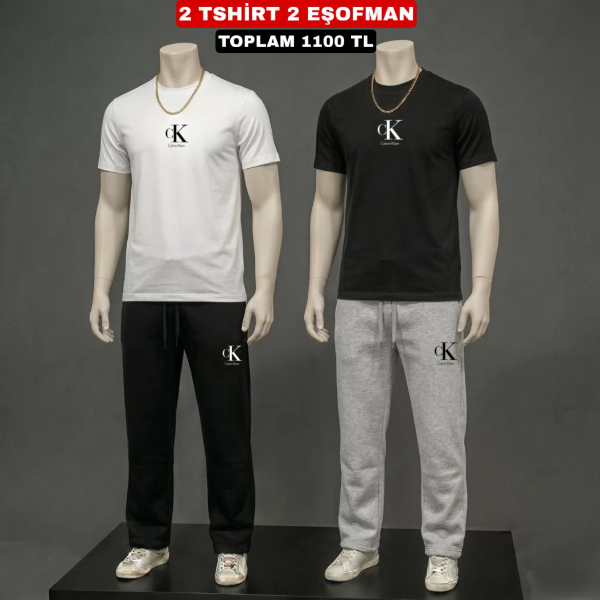 CK SİYAH VE BEYAZ TSHİRT TAKIM