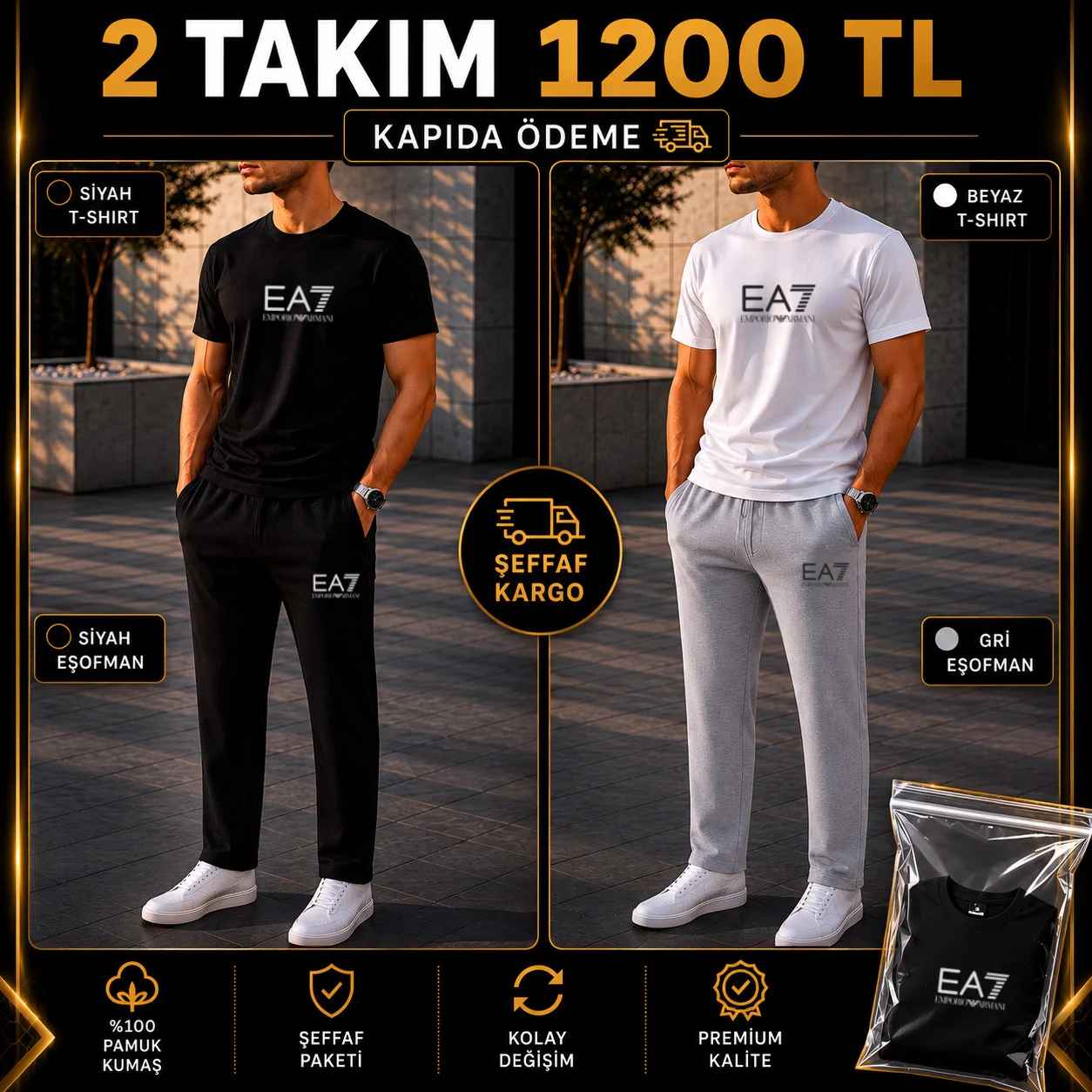 EA7 SİYAH TAKIM  - EA7 BEYAZ TSHİRT TAKIM